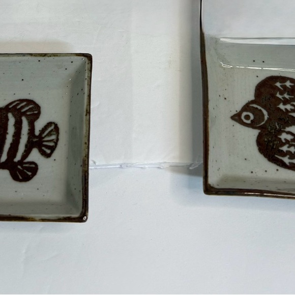Vintage OTAGIRI Fish and Bird Stoneware Soy Dish - Picture 1 of 2